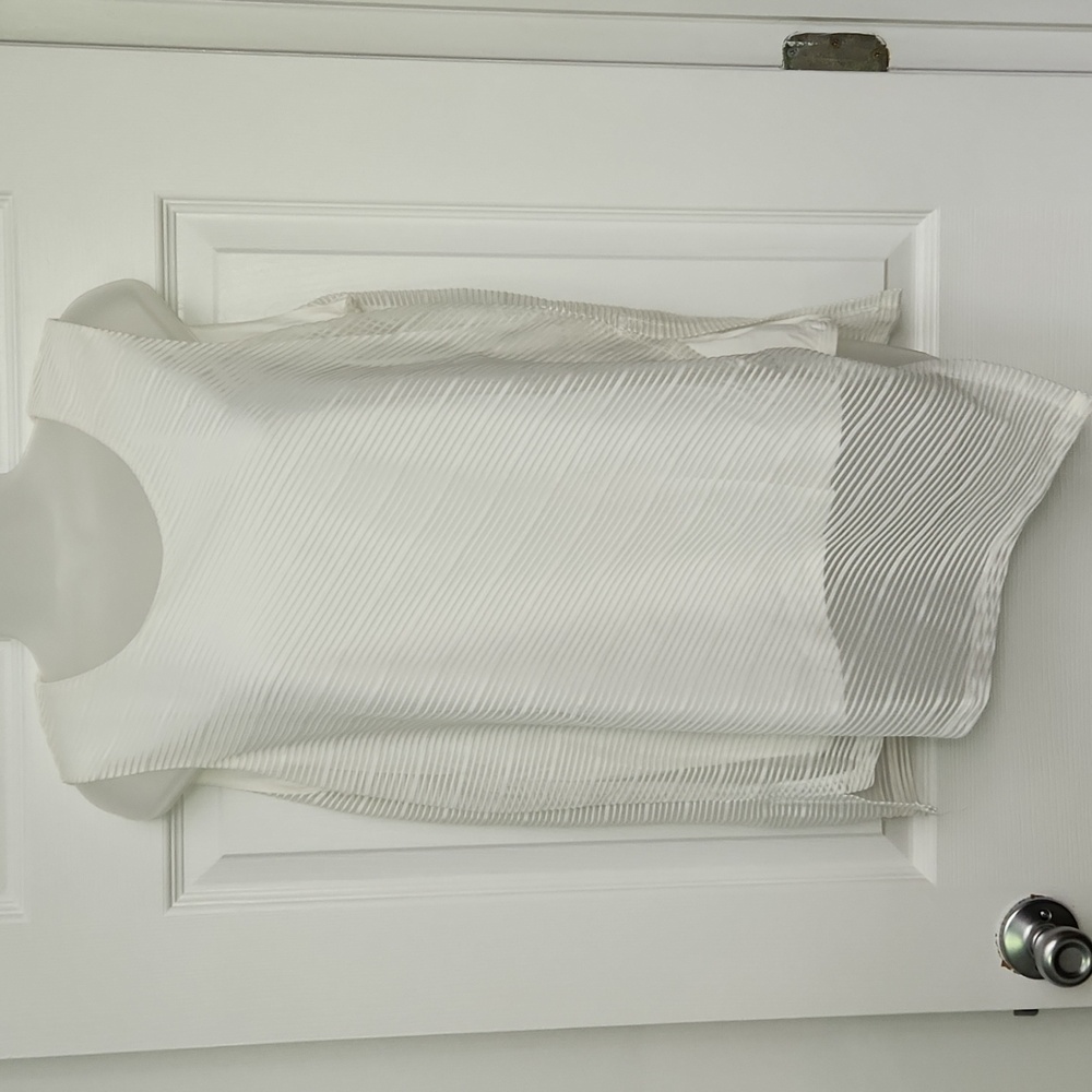 Calvin Klein Sheer Overlay Sleeveless Top w/ Angled Asymmetrical Hem, Size L